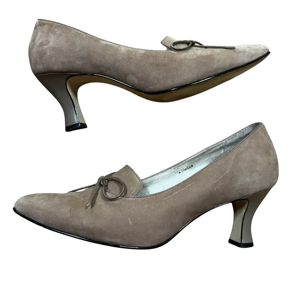 Vintage Royal Studio brand pumps spool heels 8.5M nude suede leather shoes bows